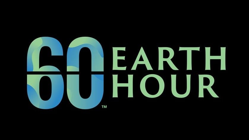 Svart bild med siffran 60 på och texten Earth hour