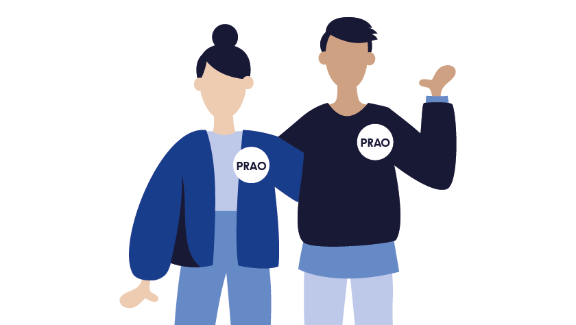 Illustration på två personer med en namnbricka med prao