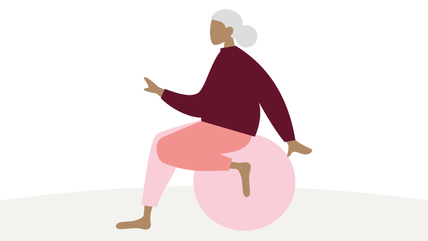 Illustration på kvinna som sitter på stor boll Illustration på kvinna som sitter på stor boll